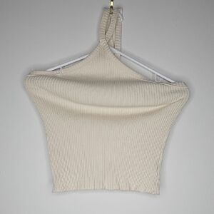 Anthropologie Cream Ribbed Crop Top